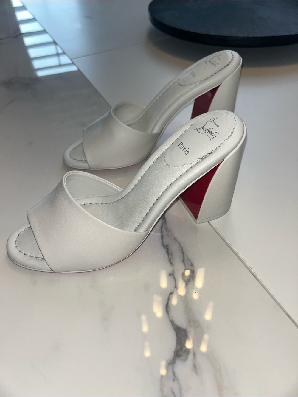 Christian Louboutin White Slide Mules with Signature Red Sole - Picture 5 of 5